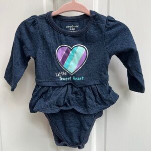 NWOT Garanimals 0-3M Blue Little Sweet Heart Lkng Sleeve Girls Onesie